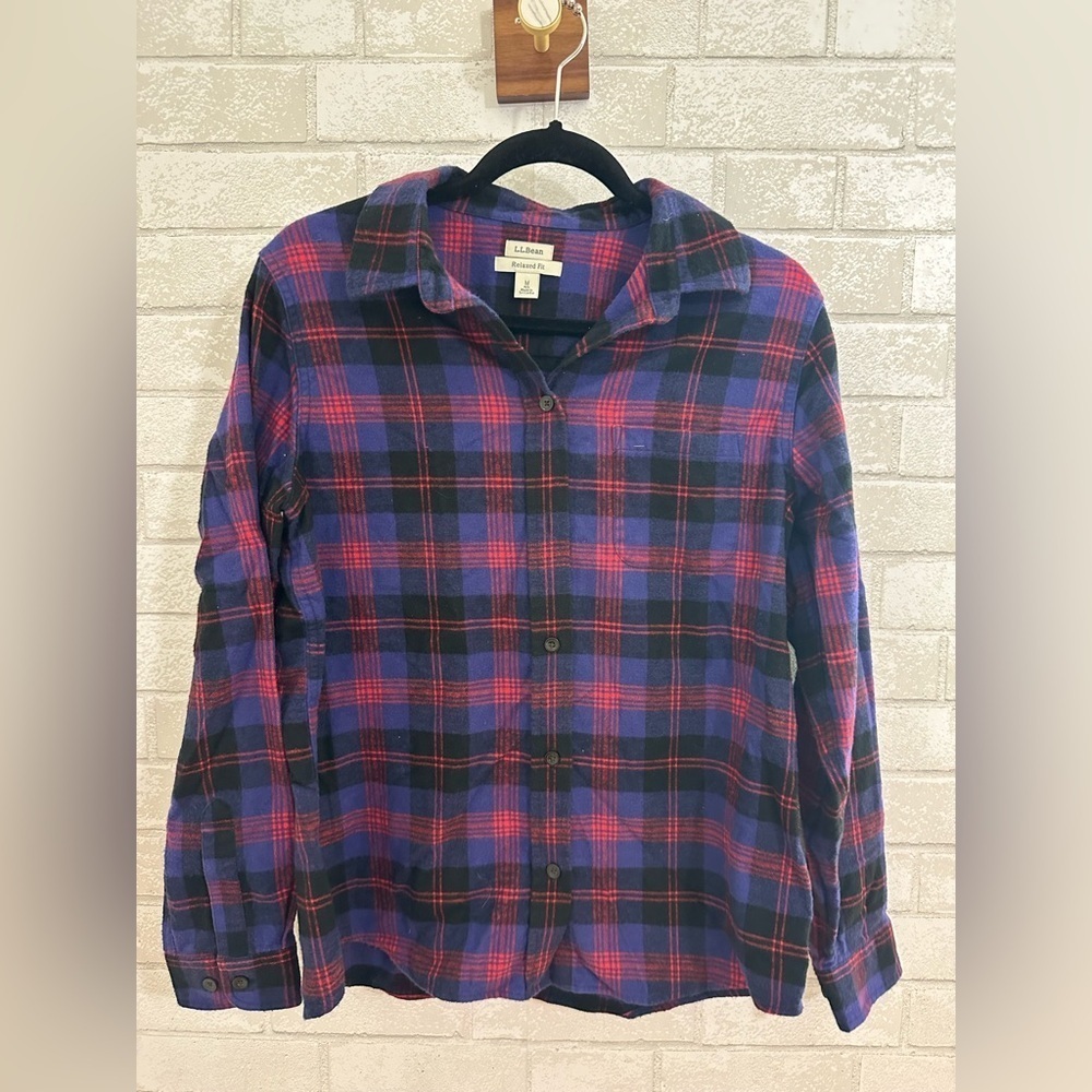 LL Bean Women's Scotch Plaid Flannel Shirt, Tunic Relaxed Fit Size M #1879